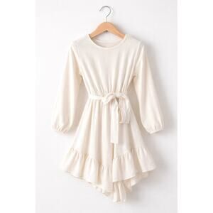 Girls Youth Size 12 White Flowing Long Sleeve Dress | Tie Waist | No Brand